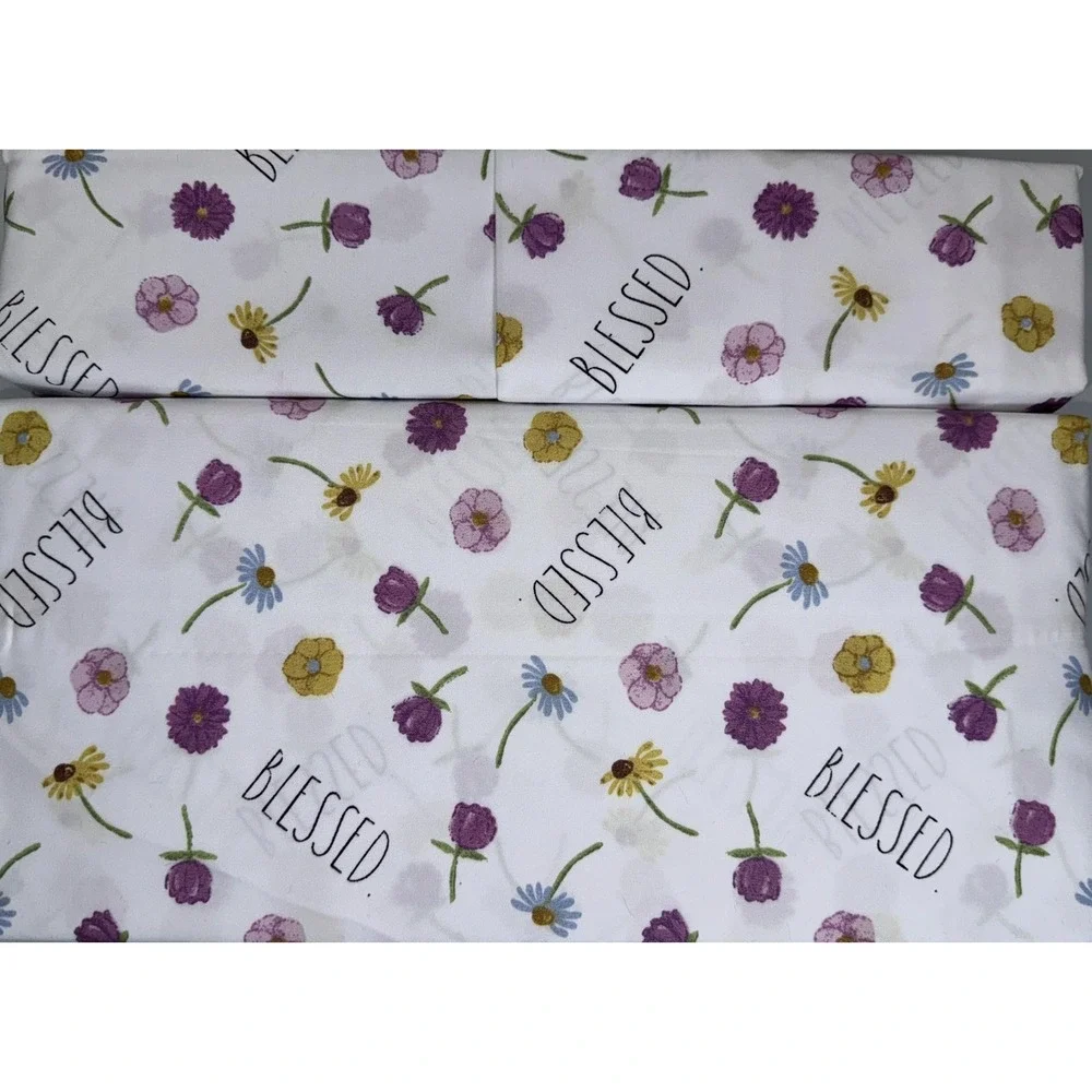 Rae Dunn Sheet Set King White NWT Blessed Flowers Microfiber 4pc Bedding